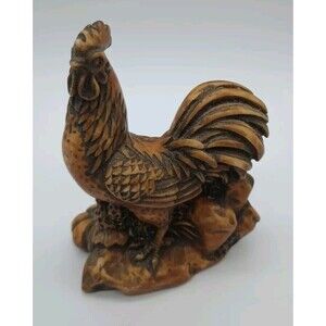 Vtg Rooster Figurine Cockerel Pumpkin Grape Leaves